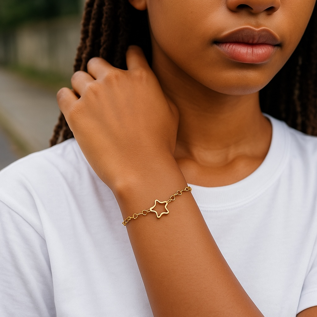 Cosmic Connection Bracelet - gold filled heart chain with gold star connector connector