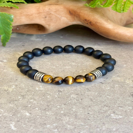Obsidian Eye - Mans bracelet with Obsidian and Tigers eye
