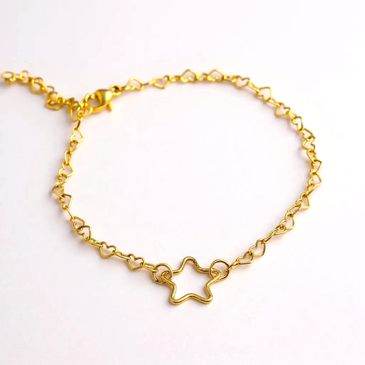 Cosmic Connection Bracelet - gold filled heart chain with gold star connector connector