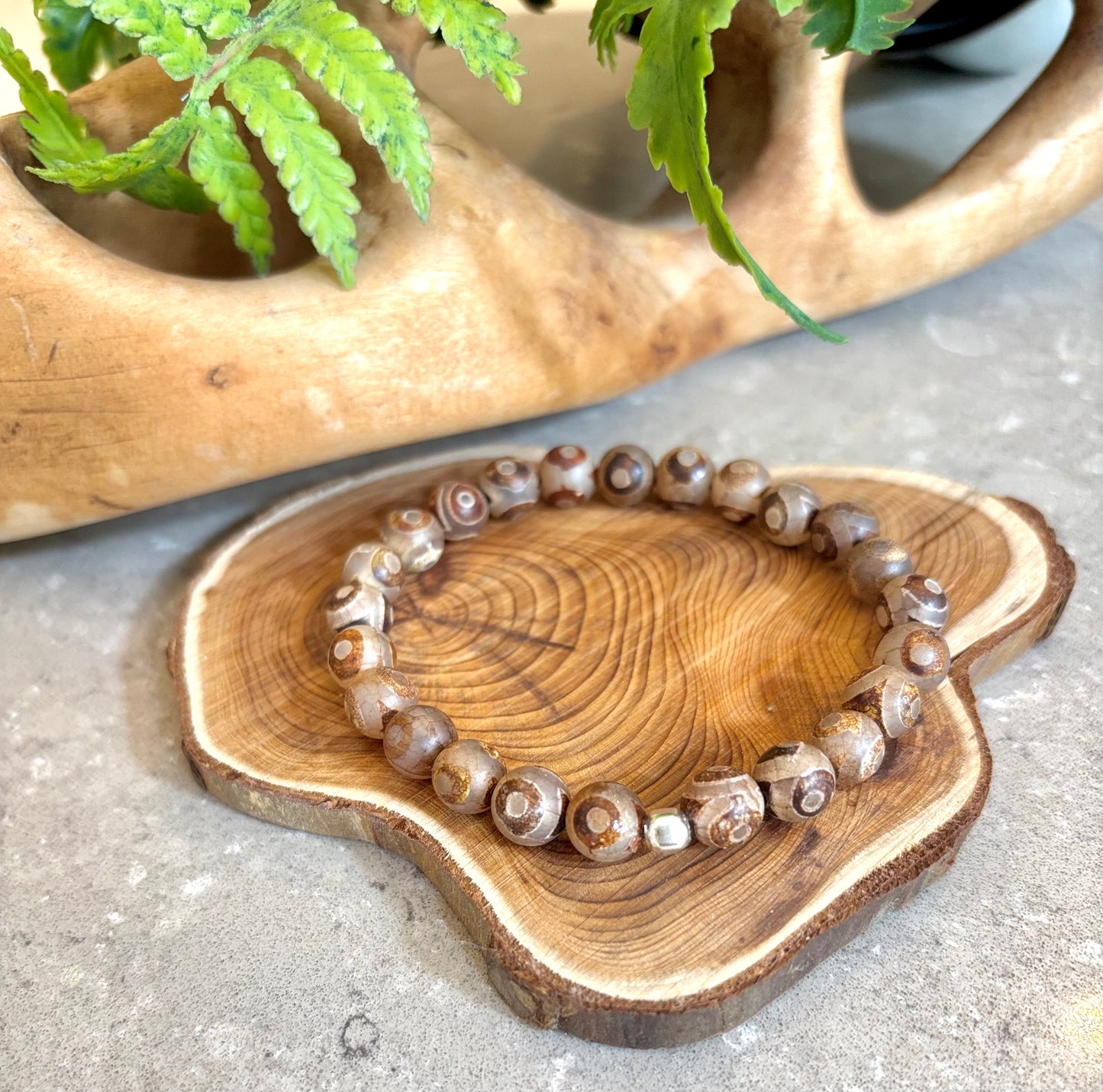 Blueline Stack- Blue Agate, Patikan wood and Tibetan agate men’s bracelets with sterling silver angel wings
