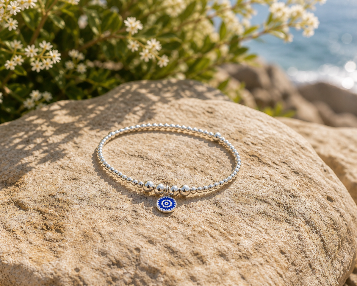 Evil Eye Bracelet | Silver Beaded Protection Bracelet