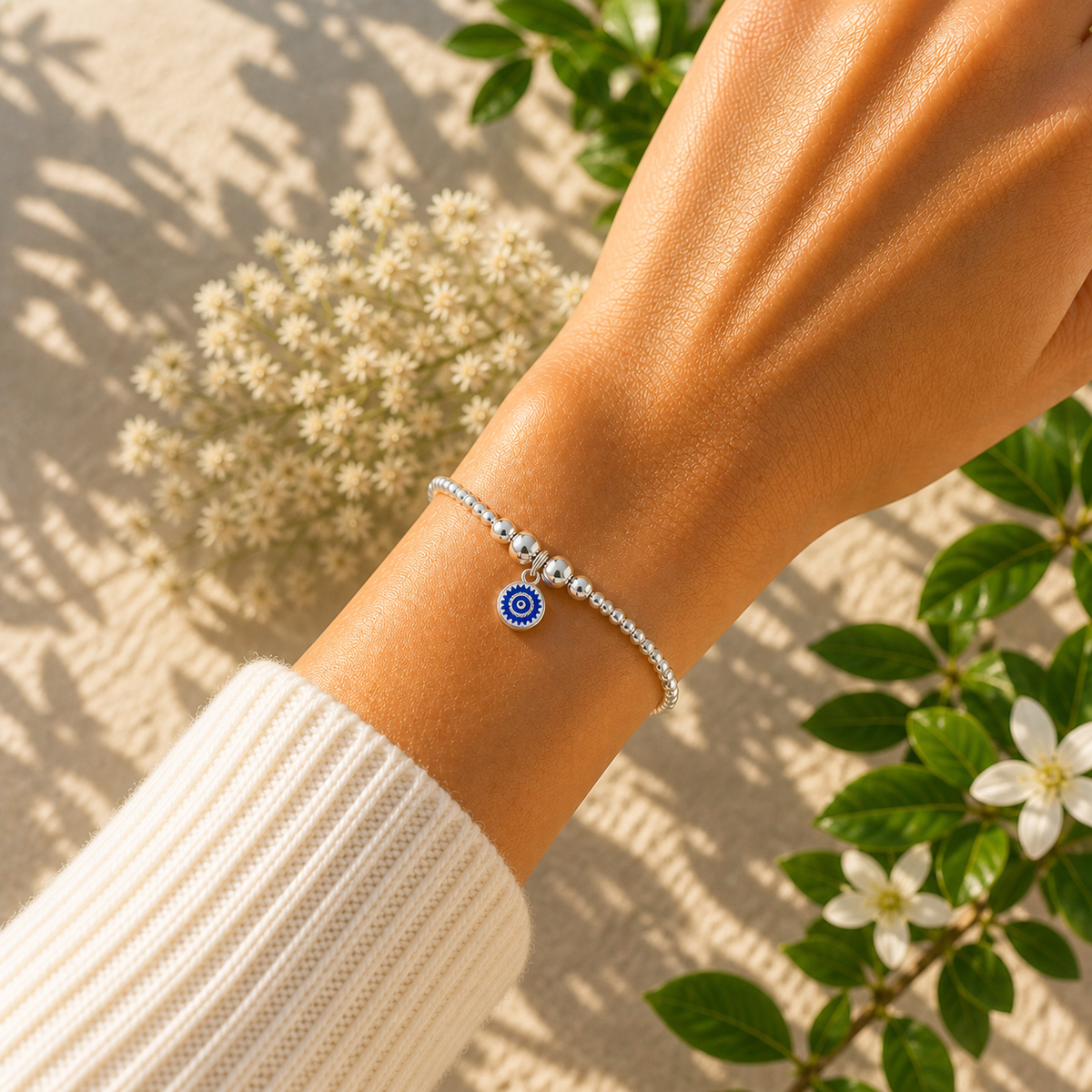 Evil Eye Bracelet | Silver Beaded Protection Bracelet