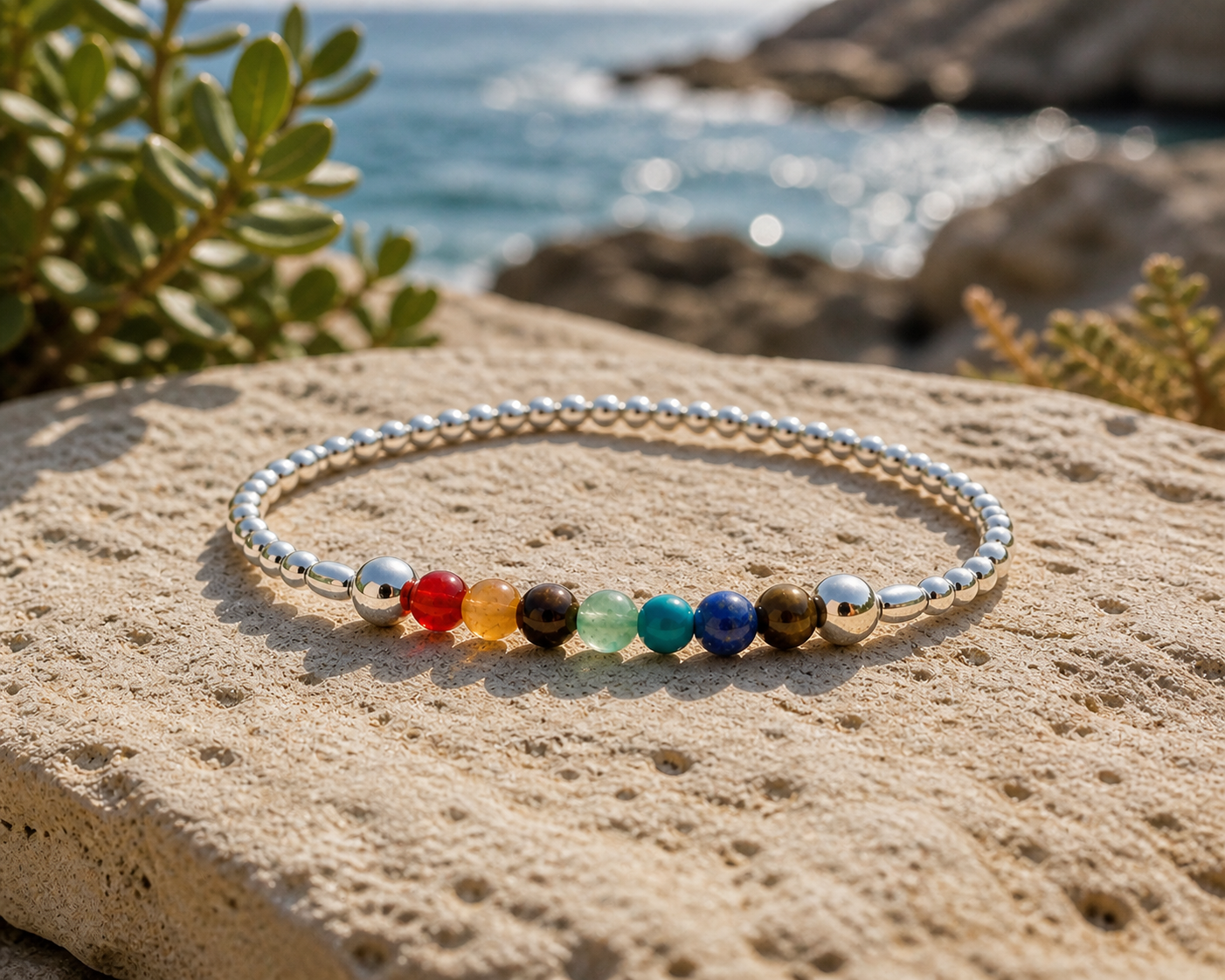 Chakra Healing Bracelet for Balance & Energy Silver Gemstone Bracelet