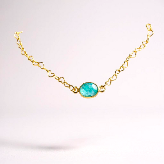 Stone and Strand Bracelet - gold heart chain with gemstone connector